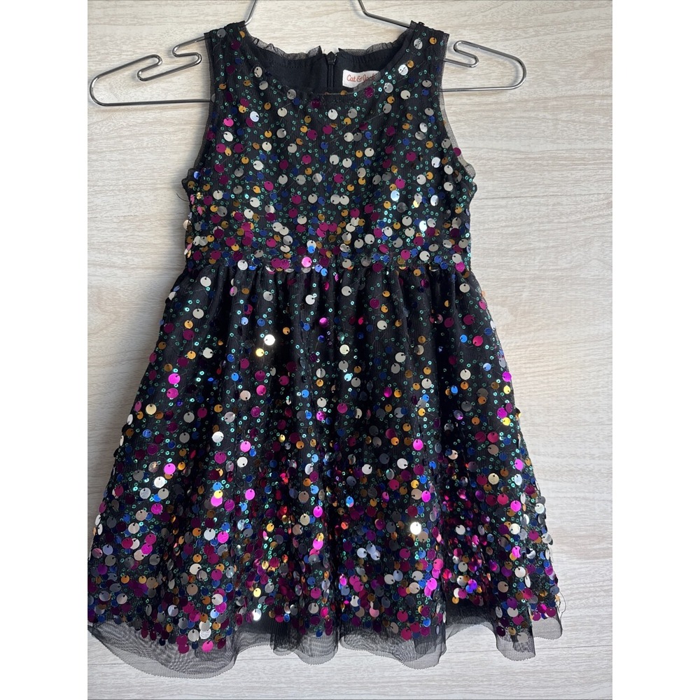 Cat & Jack Black Mesh Overlay Reflective Sequins, Tulle Skirt Sz XS 4/5